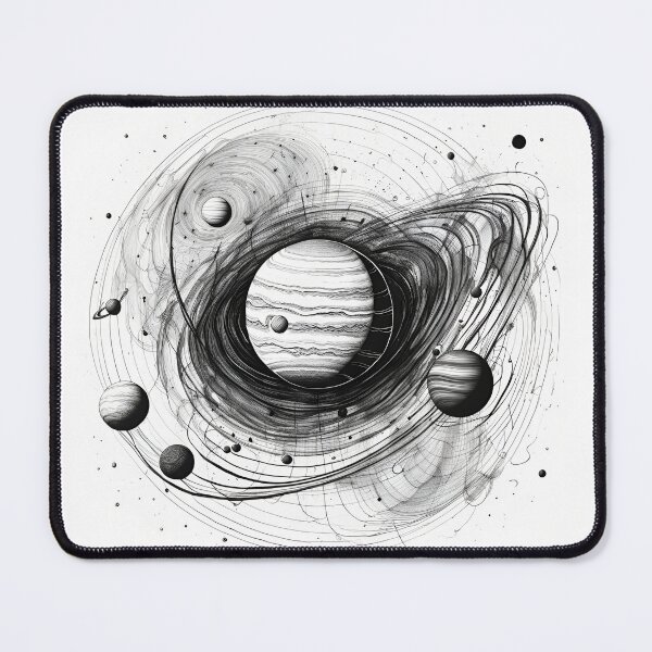 Item preview, Space Planets Monochrome Black and White Ink Pen Lineart designed and sold by ShaViArt.