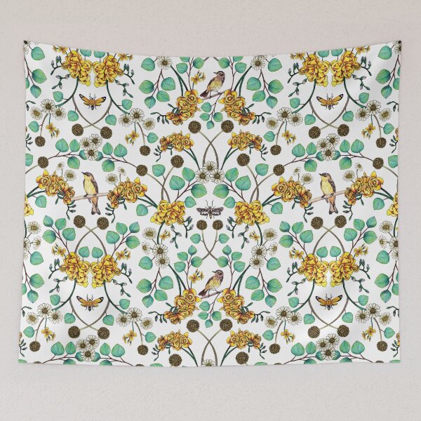 Item preview, Warblers & Moths - Yellow & Teal Spring Floral/Bird Pattern designed and sold by somecallmebeth.