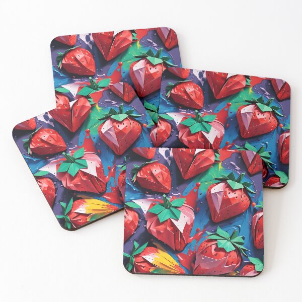 Item preview, Origami Strawberries Pattern Red Blue Watercolor designed and sold by ShaViArt.