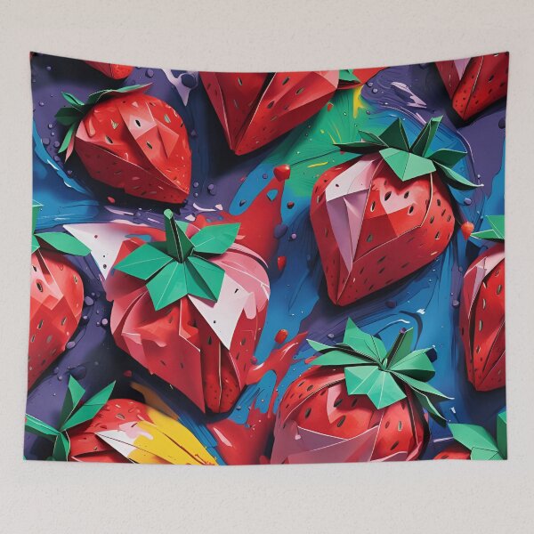 Item preview, Origami Strawberries Pattern Red Blue Watercolor designed and sold by ShaViArt.