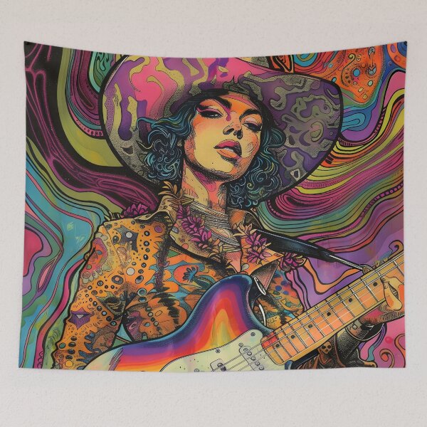 Item preview, Psychedelic country girl guitar player designed and sold by dcrc.