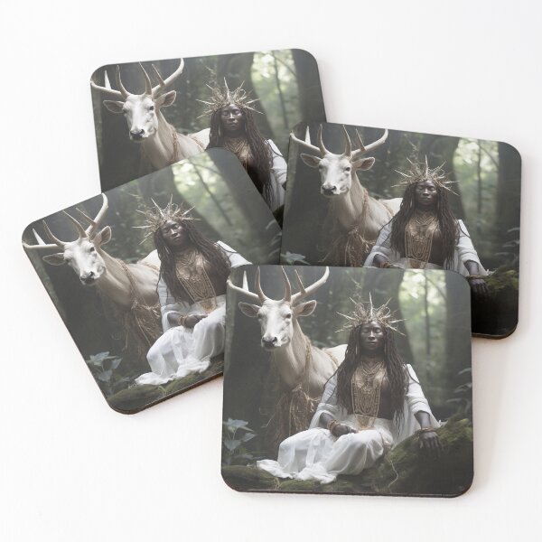 Item preview, Mother Gaia and Father God, white stag and African Goddess designed and sold by TheGlassPortal.
