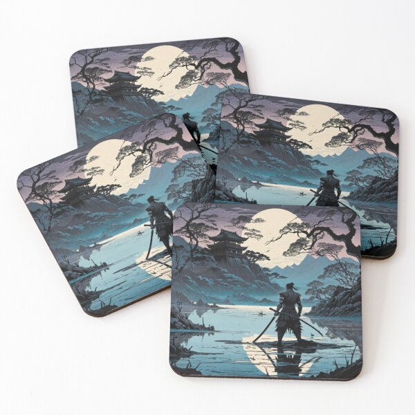 Item preview, A Japanese man fights in a lake at night designed and sold by ARTofBito.