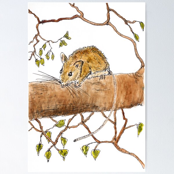 Item preview, Curious Little Brown Mouse on Tree Branch designed and sold by paleheather.