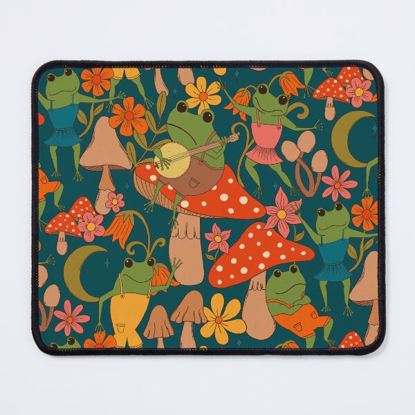 Item preview, Cottagecore frogs toadstools mushrooms vintage inspired seventies style frog print designed and sold by Kimmygowland.