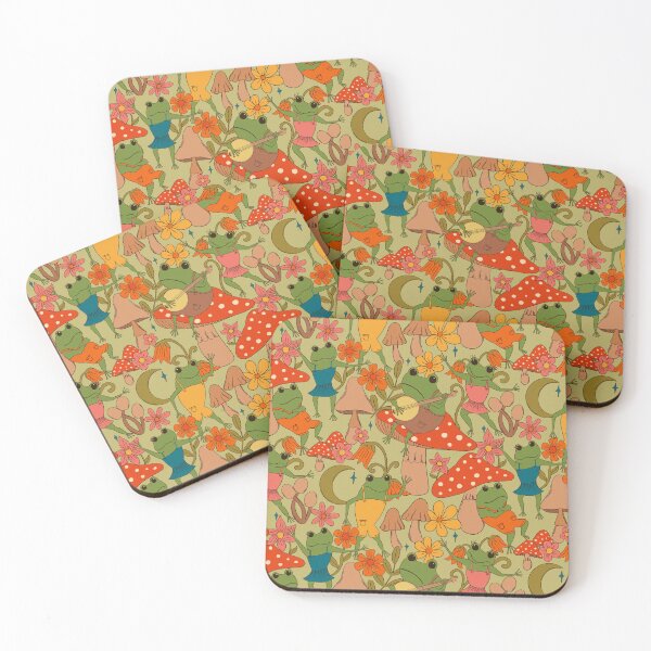 Item preview, Cottagecore frogs toadstools mushrooms vintage inspired seventies style frog print designed and sold by Kimmygowland.
