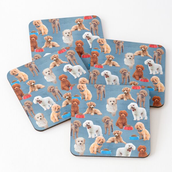 Item preview, Pattern of cute poodles on denim background designed and sold by LeoVik.