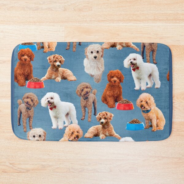Item preview, Pattern of cute poodles on denim background designed and sold by LeoVik.