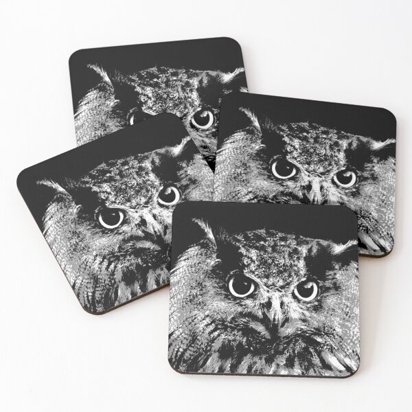 Black and White Cute Owl Coasters (Set of 4)
