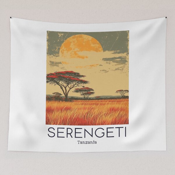 Item preview, A Vintage Travel Illustration of Serengeti National Park - Tanzania designed and sold by GoodOldVintage.