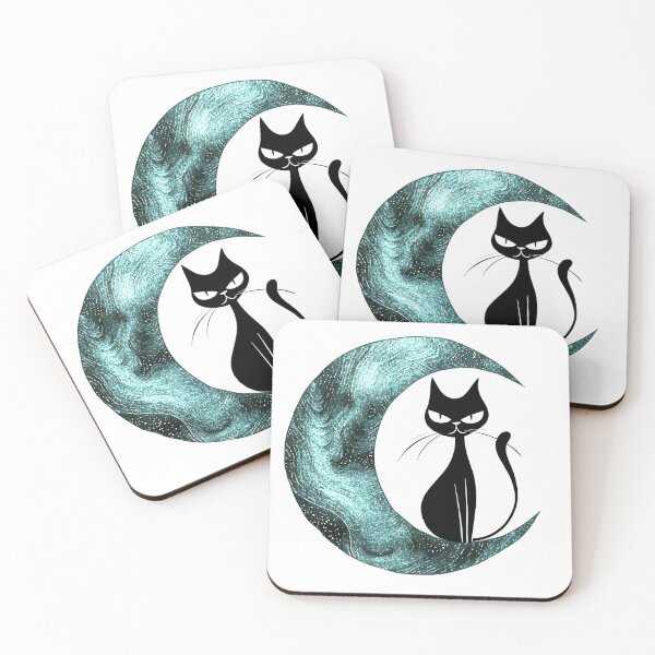 Item preview, Cat and Moon - Blue Moon - Retro Cat - Cute Cat - Black Cat designed and sold by DreamersPlan.