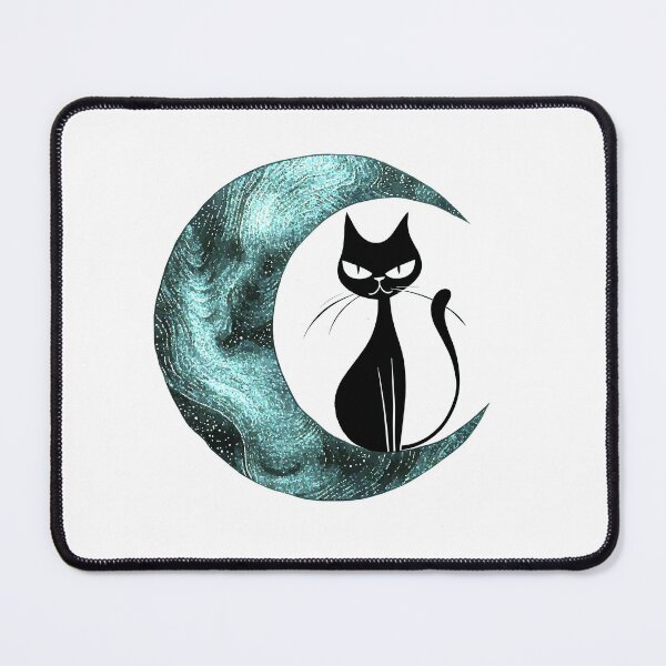 Item preview, Cat and Moon - Blue Moon - Retro Cat - Cute Cat - Black Cat designed and sold by DreamersPlan.