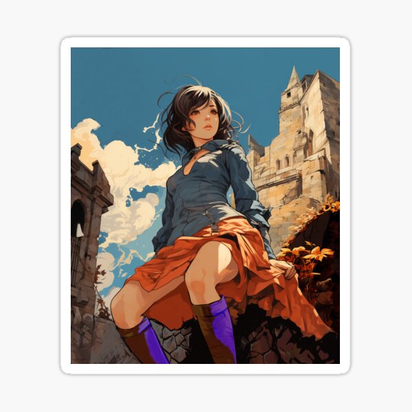 A Girl Amidst Old Walls Sticker