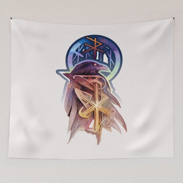 Item preview, Raven Hrafn Runes Viking Watercolor designed and sold by Aksolem.