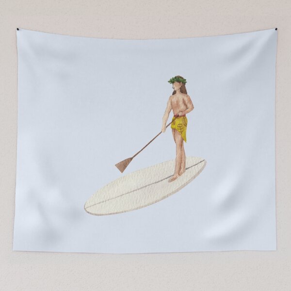 Item preview, Hawaiian Surfer on a Paddle Board: Pastel Painting Illustration Surfing Island Dreams designed and sold by My Kind of Mood.