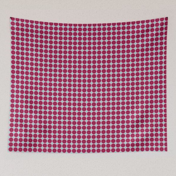 Item preview, Abstract Red Pink Tiled Round Mandala Print on Aqua Blue designed and sold by kattakitty.
