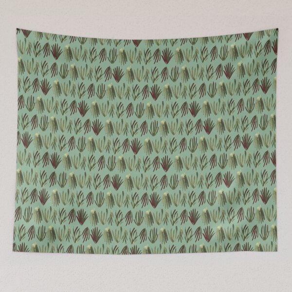 Item preview, Rainforest Canopy: Lush Green & Earthy Red Protea Leaves Pattern – Tropical Retreat Series for Decor & Apparel designed and sold by Jay Dee Dearness.