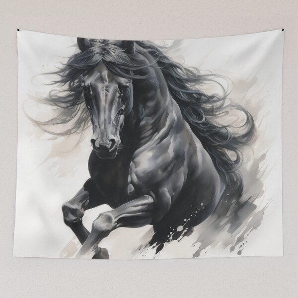 Item preview, Black stallion on white background designed and sold by ArtbyJanineTate.