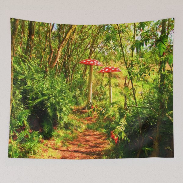 Item preview, Fairytaile forest with a path and large mushrooms designed and sold by GryThunes.