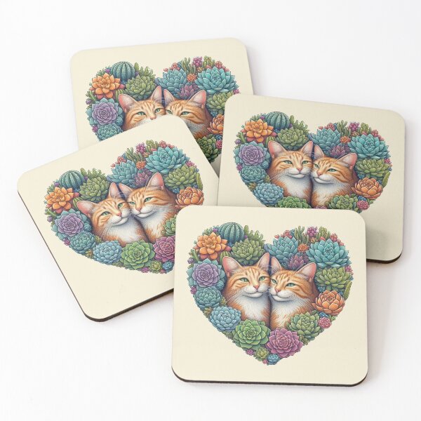 Item preview, Succulents Plants Ginger Tabby Kittens Love Hearts Drawing Cartoon Cats designed and sold by CoffeeIsATrip.