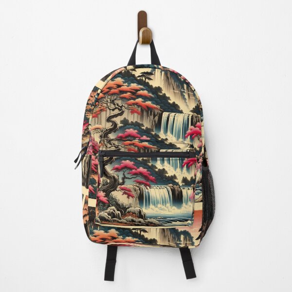 Item preview, Eternal Autumn: Waterfalls Amidst Crimson Foliage at Twilight designed and sold by ArtComixHaven.
