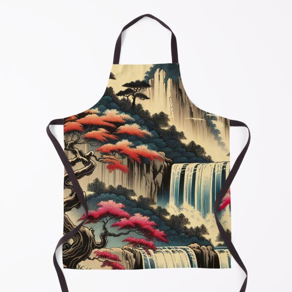 Item preview, Eternal Autumn: Waterfalls Amidst Crimson Foliage at Twilight designed and sold by ArtComixHaven.