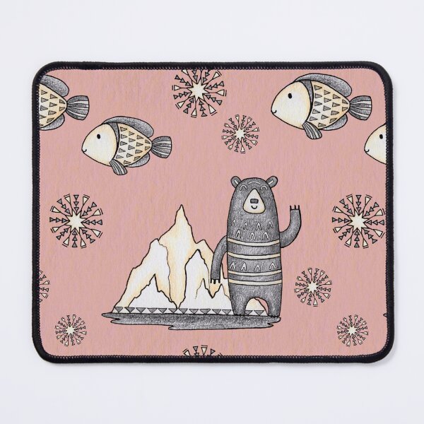 Item preview, Cute Polar Bear and fish hand drawn seamless pattern on the pink background. designed and sold by NadyaSaen.