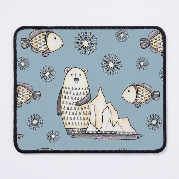 Item preview, Cute Polar Bear and fish hand drawn pattern on the blue background. designed and sold by NadyaSaen.