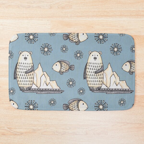 Item preview, Cute Polar Bear and fish hand drawn pattern on the blue background. designed and sold by NadyaSaen.