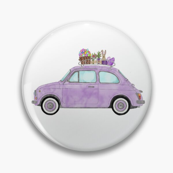 Item preview, Purple Retro Fiat 500 with Easter Bunny and Eggs designed and sold by portosabbia.