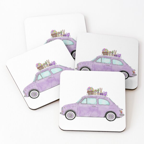 Item preview, Purple Retro Fiat 500 with Easter Bunny and Eggs designed and sold by portosabbia.