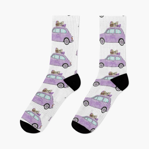 Item preview, Purple Retro Fiat 500 with Easter Bunny and Eggs designed and sold by portosabbia.