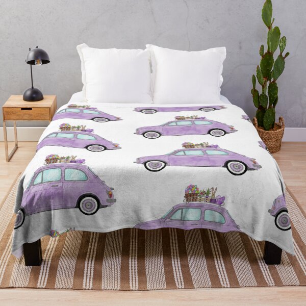 Item preview, Purple Retro Fiat 500 with Easter Bunny and Eggs designed and sold by portosabbia.