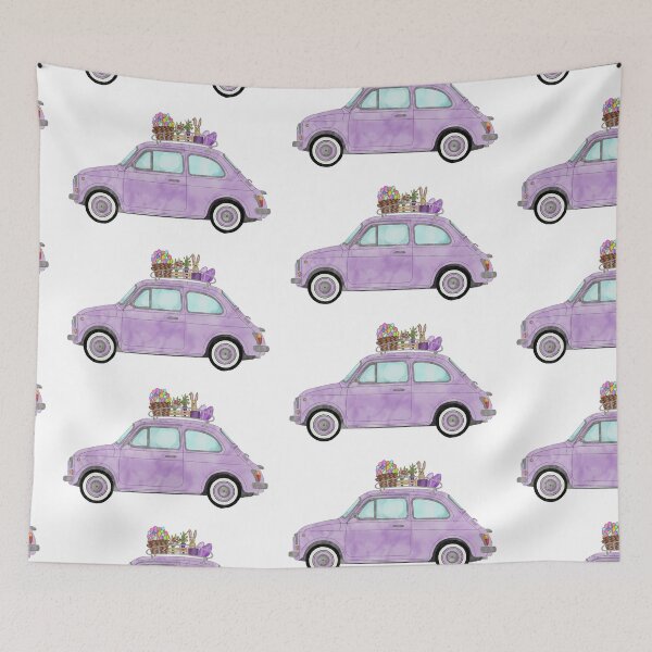 Item preview, Purple Retro Fiat 500 with Easter Bunny and Eggs designed and sold by portosabbia.