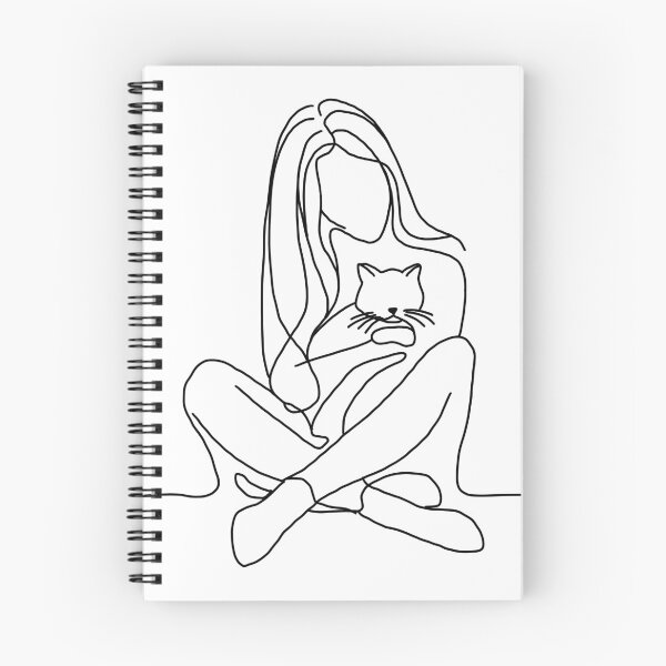 Item preview, A Girl With Her Cat Line Art designed and sold by irissletters.