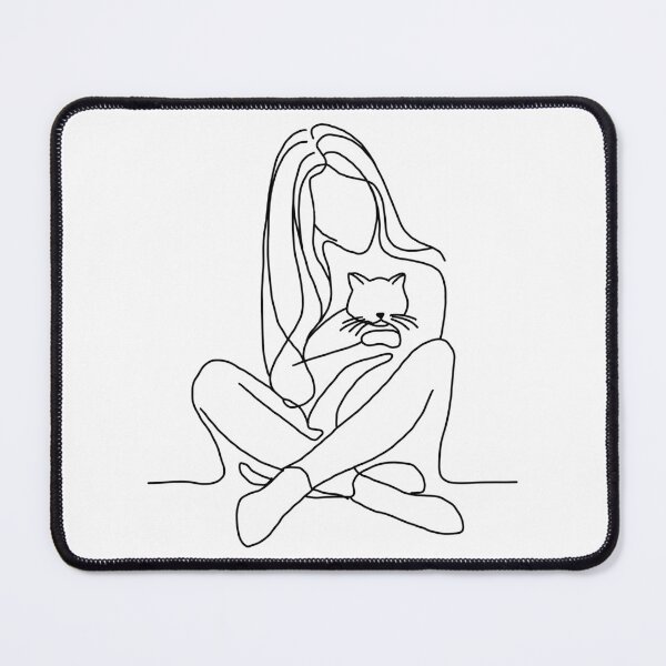 Item preview, A Girl With Her Cat Line Art designed and sold by irissletters.