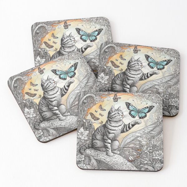 Item preview, a cat holding a butterfly designed and sold by Miya-ArtShop.