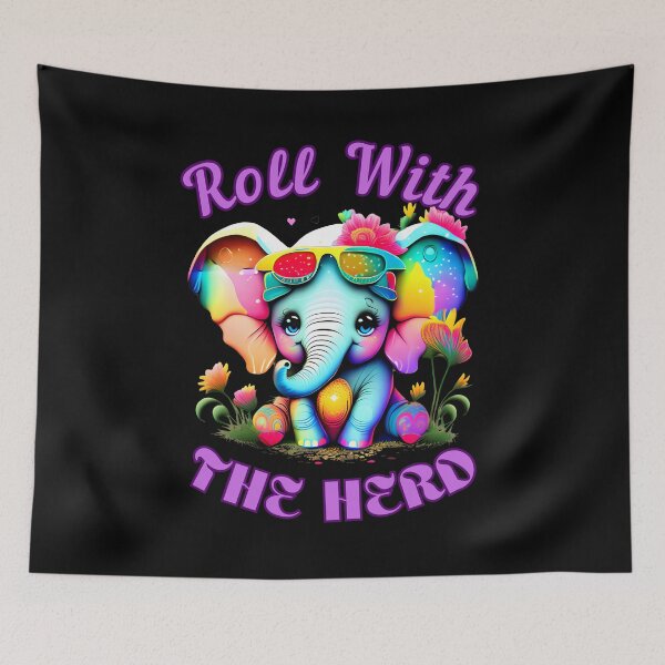 Item preview, Roll With The Herd elephant quote designed and sold by ElephantVibes.