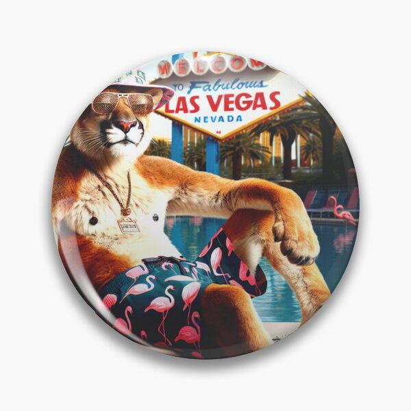 Item preview, Old Mountain Lion and Pink Flamingos Tanning Poolside in  Las Vegas designed and sold by HippieFarms11.