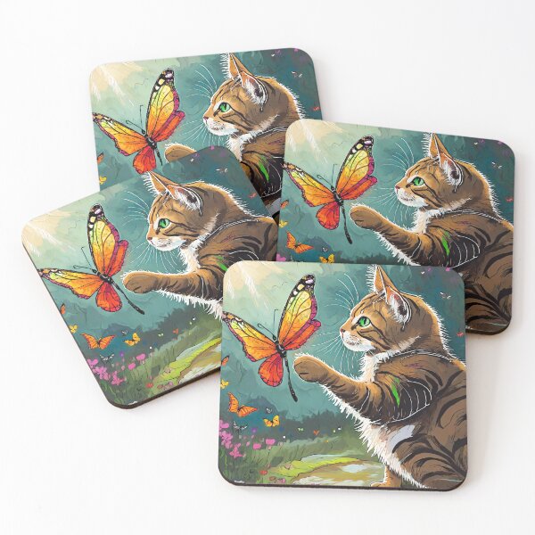 Item preview, a cat holding a butterfly designed and sold by Miya-ArtShop.