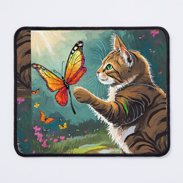 Item preview, a cat holding a butterfly designed and sold by Miya-ArtShop.