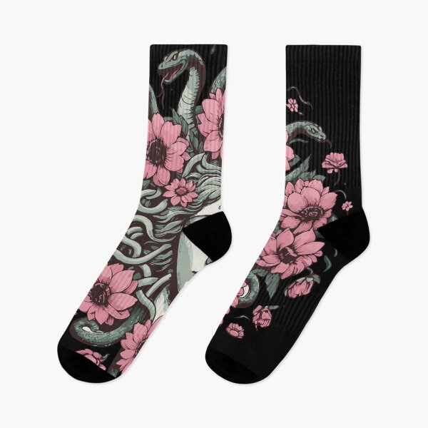 Item preview, Medusa Greek Mythology with Snakes and pink Flowers  designed and sold by NawalMagdy.