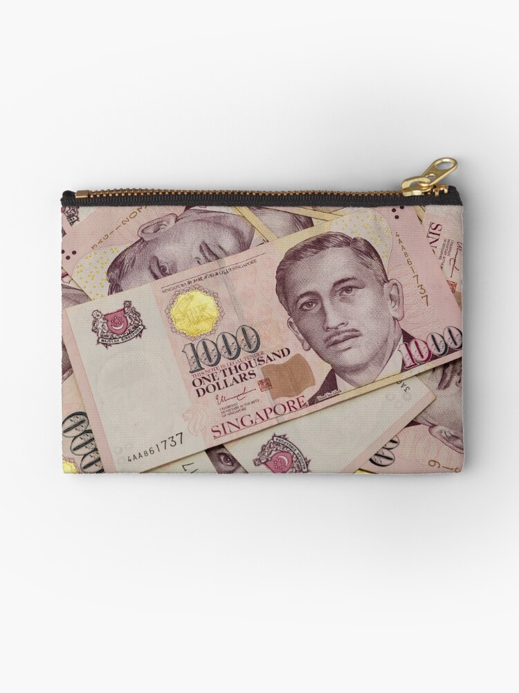 Singapore currency one thousand dollars bill notes closeup macro