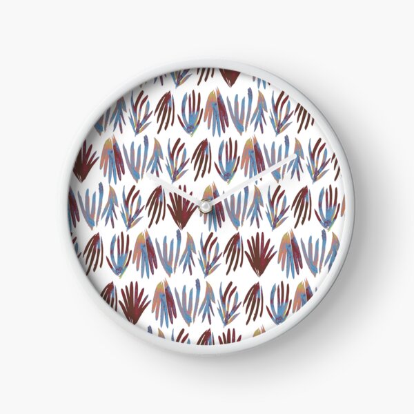Bohemian Rhapsody: Chic Blue, Red, Pink & Yellow Protea Leaves Pattern – Eclectic Artisan Collection for Home & Wardrobe Clock
