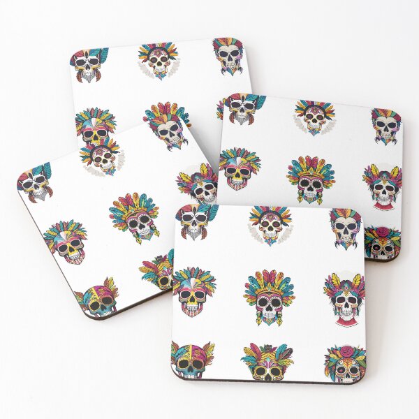 Item preview, t-shirt design, colorful skull with feathers on it’s head, digital art designed and sold by ericrautenbach.