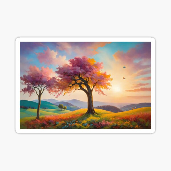Fauvist Fantasy: A Dreamy Landscape Sticker