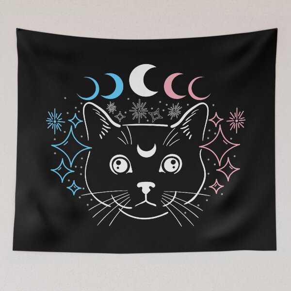 Item preview, Subtle Transgender Pride Flag Colors Celestial Cat Moon Phases designed and sold by ontrendshirts.