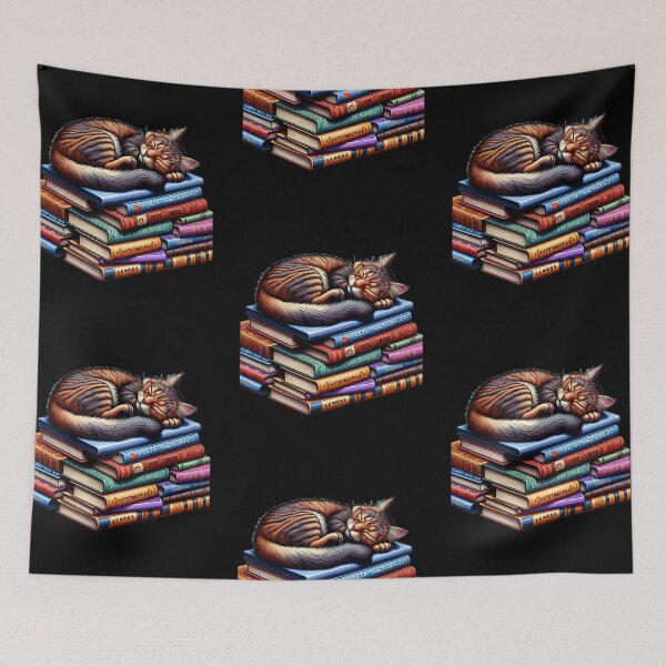 Item preview, Cute cat sleeping on books designed and sold by Merchattack.