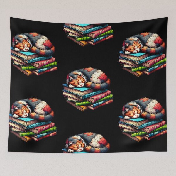 Item preview, Cute cat sleeping on books designed and sold by Merchattack.