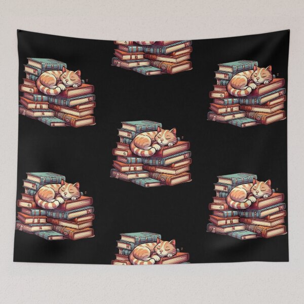 Item preview, Cute cat sleeping on books designed and sold by Merchattack.